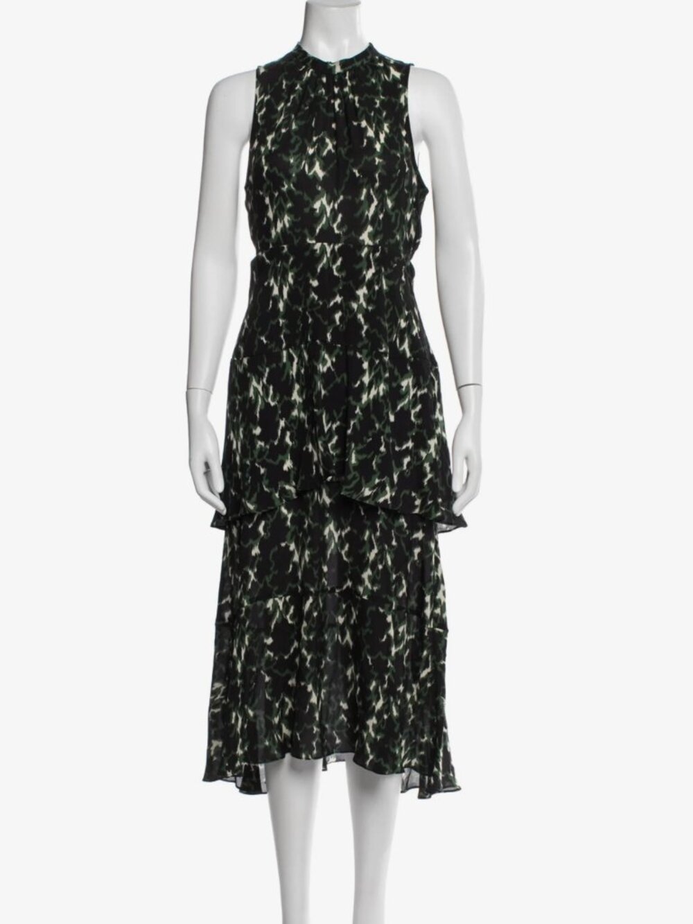 A.L.C. Abstract Printed Silk Ruffle Midi Dress